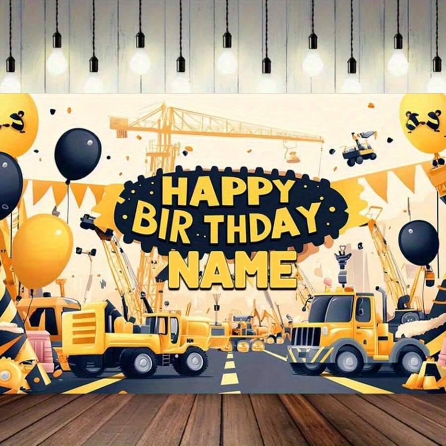1 szt. Spersonalizowane tło na przyjęcie urodzinowe, motyw złotej koparki, spersonalizowana nazwa, dekoracja domu