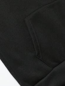 1pc Tween Boys Casual Simple Long Sleeve Hooded Sweatshirt, Suitable For Autumn & Winter - Black - View 6