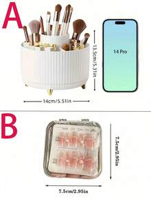 1pc Desktop Rotating Makeup Organizer Box, Stationery Storage Box, Pen Holder, Cosmetic Display Rack, Multi-Functional Makeup Brush Holder, Plastic Cosmetic Brush Storage Box - Multicolor - View 3