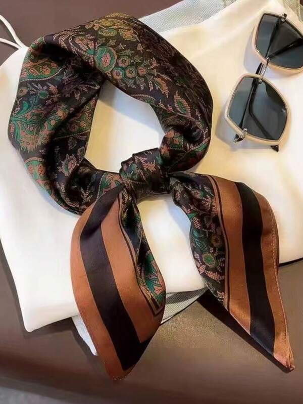1pc Printed Scarf, Lightweight Square Scarf, Casual & Versatile Fashion Elegant Neck Scarf For Women, Suitable For Spring/Autumn