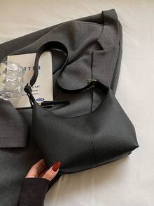 1 件小众设计柔软 PU 纯色时尚简约百搭单肩包，迷你腋下包手提包女士 - 黑色 - 查看 5