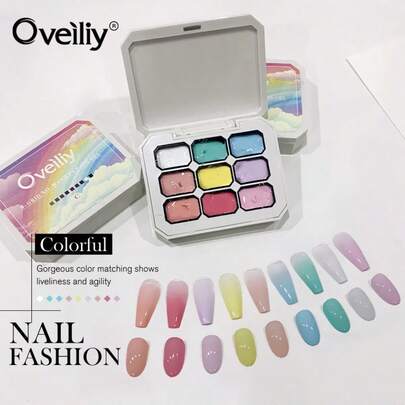 9 Colors, Rainbow Design, High Pigmentation, Semi-Solid Nail Polish Gel, Designed For Nail Salons