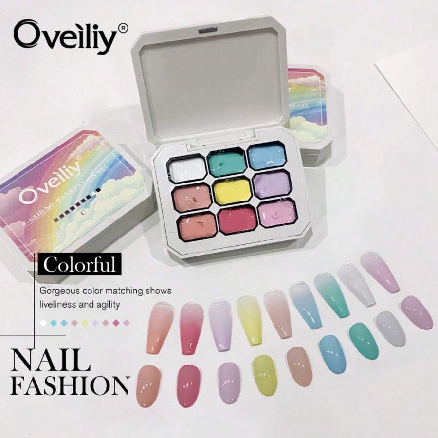 9 Colors, Rainbow Design, High Pigmentation, Semi-Solid Nail Polish Gel, Designed For Nail Salons