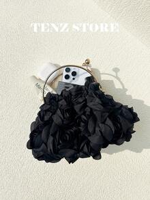Tas Malam Bunga Mawar Hitam 3D, Tas Tangan Chiffon Bergaya dengan Tali Rantai yang Dapat Dilepas, Muat Ponsel dan Barang-Barang Penting, Cocok untuk Pernikahan, Kencan, Prom, Liburan, Malam Bersama Teman Wanita, Pesta Kelulusan, Gala Musim Semi, Pesta Koktail - Hitam - View 8