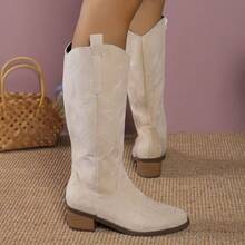 Women's Rhinestone Embroidered Western Cowboy Boots - Beige - View 5