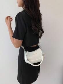 链条肩带斜挎包休闲百搭日常女士单肩包 - 白色 - 查看 2