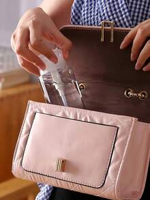 1pc Transparent Nail Polish Remover Bottle With Air Pump, Push-Down Lockable Dispenser, Portable Makeup Remover Storage Bottle, Cosmetic Organizer, White - Travel Accessory - Multicolor - View 4