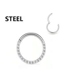 1 件时尚不锈钢扁平氧化锆鼻环，适合男女日常佩戴 - 鋼色 - 查看 4