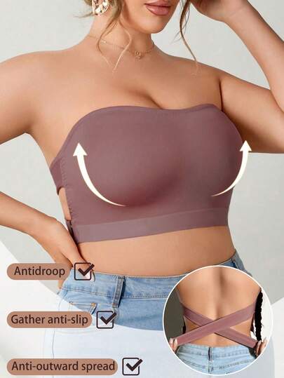 1pc Plus Size Women's Comfortable Minimalist Casual Seamless Sports Bra - Wireless Knit Fabric