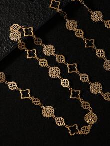 1 chiếc vòng cổ dài chạm khắc rỗng bằng vàng, vòng cổ vàng thời trang, vòng cổ hình chữ Y có thể đeo theo nhiều cách - Vàng - Xem 5