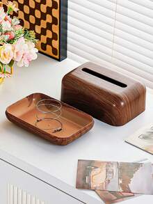 1pc Vintage Wood Grain Plastic Tissue Box - Fashionable Home Decor For Kitchen, Bedroom And Living Room, Brown Design, Elegant And Practical Decorative Piece