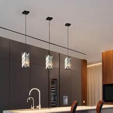 Modern Crystal Pendant Light - 3 Pack, Adjustable Hanging Ceiling Lamp With Crystal Prism Design For Dining Room, Kitchen Island, And Living Room -Black Finish - màu đen - Xem 4