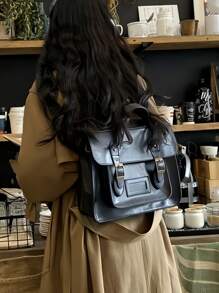 Retro British Style Backpack, Laptop Bag, Messenger Bag, Briefcase, Student Bag, Youthful College Style Sweet Retro Women's Shoulder Bag, Handbag, Fashion Ins Style, Brown, Black - Black - View 3