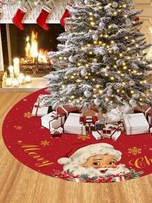 1pc Christmas Tree Skirt, Red Santa Claus Background With Snowflake Pattern, Gold Christmas Tree Skirt Decoration, Home Holiday Decor Round Tree Skirt - Multicolor - View 6