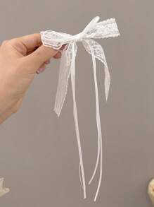 2 Pieces Of Super Fairy Lace Streamer Bow Pearl Hairpin, Korean Princess Head High-End Hairpin, Ballet Style Clip Hair Ornament