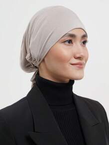 1 件女士纯色人造丝嵌入式抽绳可调节头带围巾帽