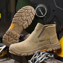 6kV 绝缘防挤压、防刺穿焊接安全靴，柔软防刺穿中底，橡胶外底，绒面革鞋面耐火花和高温，适合所有季节 - 棕色 - 查看 5