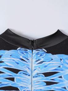 青少年女孩恐怖骷髅连体衣，长袖万圣节服装，角色扮演派对表演 - 彩色 - 查看 7