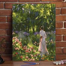 成人 DIY 数字油画丙烯颜料套装，40*50 厘米，含颜料和画笔，适合缓解压力、数字油画、手工绘画、花园女孩设计、房间装饰墙艺术、初学者绘画、送给朋友的完美生日礼物（无框） - 紅色 - 查看 1