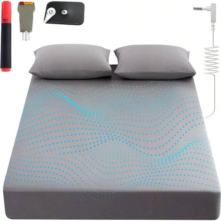 Grounding Sheets King, 90 Organic Cotton+ 0 Pure Silver Fiber, Grounded Bed Sheet Kit, Deep Pocket Grounded Bed Sheet, Relieves Pain - Used For Healthy Sleep Herapy(Gray, King) - 灰色+雙 - 查看 1