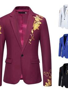 Large Size Suit Men's Paisley Hot Stamping Casual Slim Suit Jacket - Royal Blue - View 4