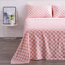 Best Season 4 Piece Bed Sheet Set - Full Size - Soft Microfiber Bedding Sheet Set, Deep Pocket, Stain, Fade & Wrinkle Resistant (Plaid Black & White), Luxury Comfortable - 珊瑚白格子 - 查看 1
