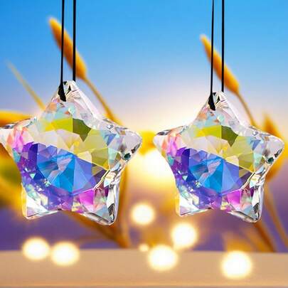 4pcs, Five-Pointed Star Crystal Prism Suncatcher, Crescent Shape -Shaped Window Hanging Hanging Glass Prism Decorative Wind Chime Rainbow Suncatcher, Suitable For Home Garden Porch