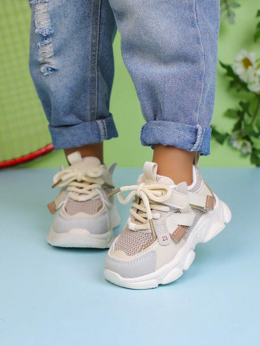 1双儿童休闲运动鞋，舒适时尚跑步鞋，男女童均适用，春秋季款 - 米色 - 查看 1