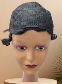 全机真人发短款精灵剪发假发手指波浪卷发假发无胶可戴可戴复古风格假发深波浪编织卷发假发 4 英寸自然黑棕色适合女士日常佩戴