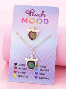 2pcs/Set Girls' Temperature Sensitive Color Changing Cat Unicorn Heart Pendant Necklace & Ring Jewelry Set, Gift For Girlfriend/Best Friend