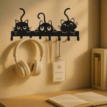 HELLOYOUNG 1 PC Black Metal Cat Hooks Set Of Three - A Unique Personalized Gift For Indoor Use In Living Room And Bedroom, Adding An Elegant Touch To Home Decoration, Perfect As A Christmas Present