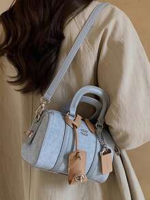 2025新款时尚铂金蓝海洋枕头手提包，女士百搭波士顿托特包，时尚高端单肩斜挎包，适合作为礼物 - 淺藍色 - 查看 3