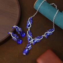 新品热销水钻耳环和项链套装，婚礼新娘珠宝配饰