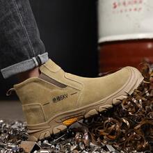 6kV 绝缘防挤压、防刺穿焊接安全靴，柔软防刺穿中底，橡胶外底，绒面革鞋面耐火花和高温，适合所有季节 - 棕色 - 查看 4