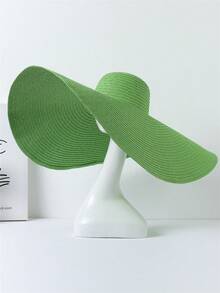 1pc Oversized Foldable Brim Summer Beach Straw Hat, Bohemian Style Sun Protection Hat For Travel & Beach - White - View 5