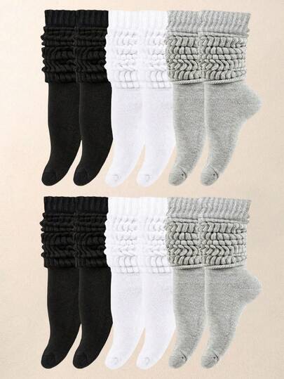 1/3/6 Pairs Black, White, Gray Thigh High Socks, Suitable For Toddler Girls, Over-The-Knee Socks, Back To School Ribbed Socks, Children's Warm Layered Socks For Autumn/Winter, Thanksgiving & Christmas Gift
