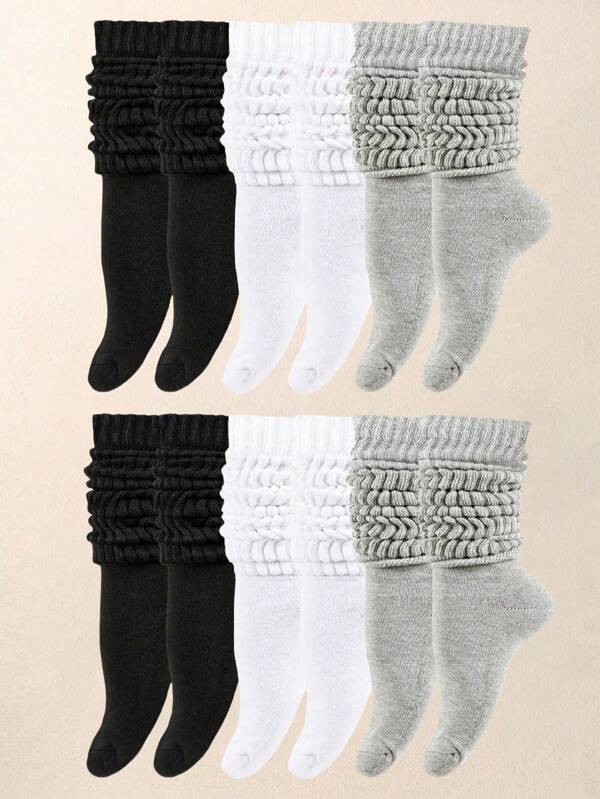 1/3/6 Pairs Black White Grey Slouch Socks, For Toddler Infant Girls, Long Crew Socks For Kids Children, Back To School Scrunch Socks, Kids Knee High Socks, Soft Autumn Winter Warm Stacked Boot Socks