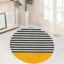1 件黑白条纹圆形地毯，适用于客厅地毯、地毯、客厅地毯、小地毯、垫子、家居装饰、大客厅地毯、圆形地毯、客厅家居装饰、房间装饰、可洗地毯、毛绒地毯、毛绒地毯、秋冬地毯、厚实/毛绒