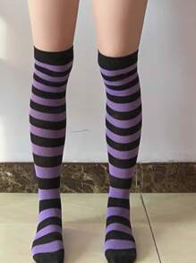 1 Pair Women's Christmas Striped Thigh High Socks, Suitable For Stage Performance, Cosplay, Party, Winter Warmth, Y2K Style - Multicolor - View 2