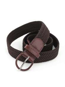 1 件编织弹性拉伸装饰多功能腰带，米色秋季，秋季，万圣节 - 深咖啡 - 查看 1