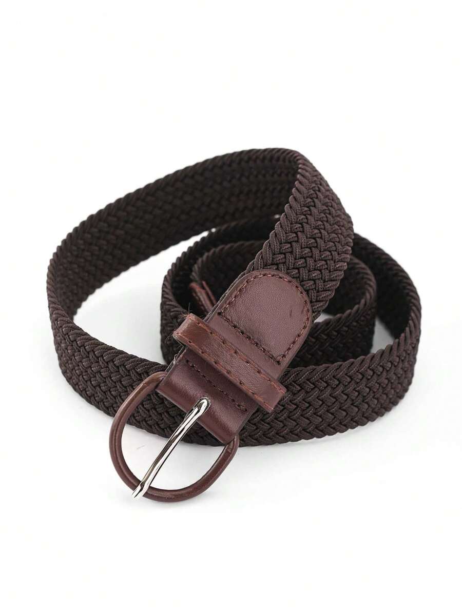 1 件编织弹性拉伸装饰多功能腰带，米色秋季，秋季，万圣节 - 深咖啡 - 查看 1