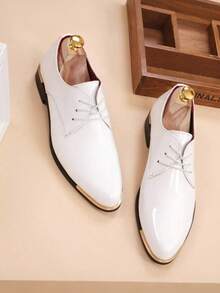 أكسفورد جلد بولي يوريثان لامع للرجال، أنيق بطراز بريطاني كاجوال رسمي