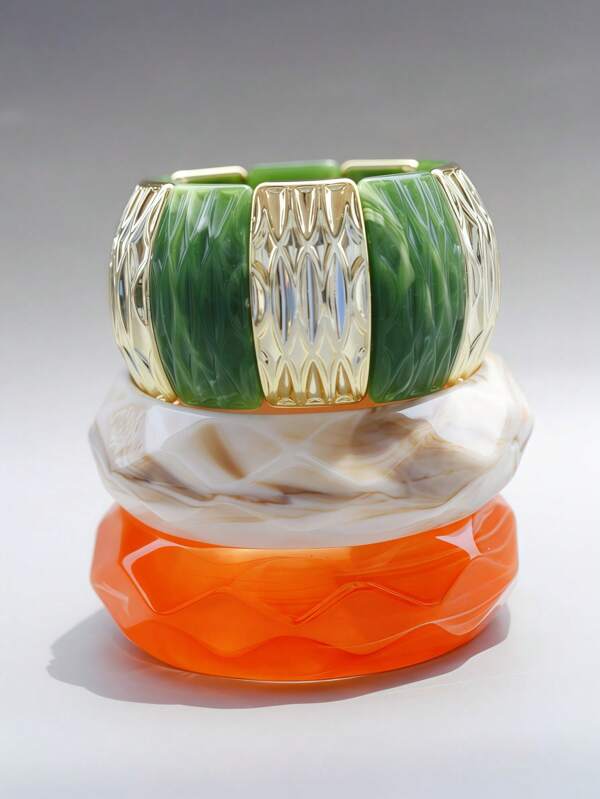 Conjunto de Pulseiras Geométricas Minimalistas de Combinação de Cores Estilosa, Joias Versáteis para Uso Diário, Festa, Férias, Estilo Boho