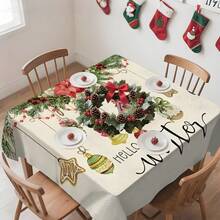 1pc Rectangular Tablecloth, Fresh Winter Theme Tablecloth | Christmas Season Healing Dining Table, Party Atmosphere Setter, Suitable For Daily Home Living Room Dining Room, Outdoor Picnic, Theme Events, Lightweight And Washable, Can Be Used Indoors/Outdoors