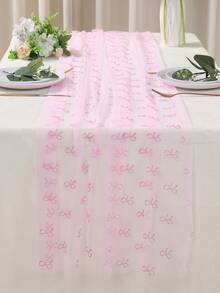 1pc Pink Bow Table Runner, Dining Table Center Decor Tablecloth, Birthday Party Decor Tablecloth, Birthday Decor, Girls Birthday Decor, Home Decor, Wedding Decor, Bridal Shower Decor Tablecloth, Party Decor, Bow Decor, 2026 New Year - Pink Bow - View 6