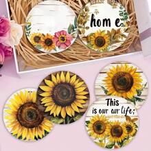 1套/4件/6件夏季向日葵和图案图案硅藻泥杯垫，咖啡杯垫，家庭和餐厅多场合装饰，节日送礼，餐桌装饰，野餐装饰，主题派对装饰。