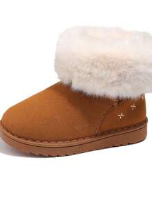 1 Pair Kids Snow Boots With Furry Trim, Warm & Insulated Children's Winter Snow Boots - Brown - View 6