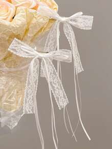 2 Pieces Of Super Fairy Lace Streamer Bow Pearl Hairpin, Korean Princess Head High-End Hairpin, Ballet Style Clip Hair Ornament