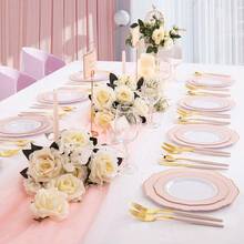 ‌90-Piece Gold-Plated Plastic Cutlery Set – Elegant Pink-Handled Partyware For Events & Gatherings - Pink Gold - View 6