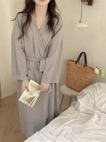 1 szt. Szlafrok nocny z teksturą waflową, swobodny, domowy, w stylu kimona, chłonny szlafrok, odpowiedni dla mężczyzn i kobiet, może służyć jako piżama, wiosna/jesień